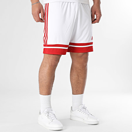 Adidas Sportswear - Short Jogging A Bandes Squa25 JH3404 Blanc Rouge