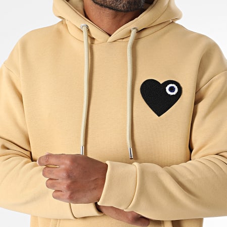 ADJ - Sweat Capuche Coeur Chic Camel Noir