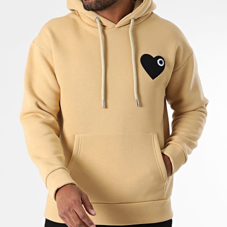 ADJ - Sweat Capuche Coeur Chic Camel Noir