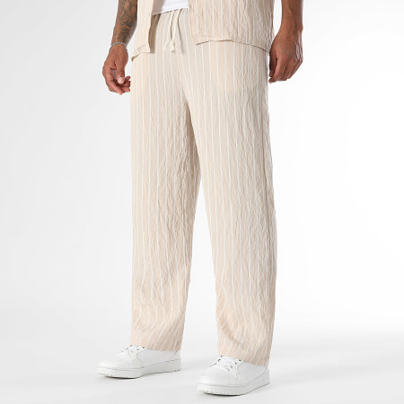 LBO - Pantalón Large A Rayas 0386 Beige Blanco