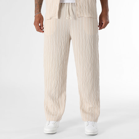 LBO - Pantalón Large A Rayas 0386 Beige Blanco