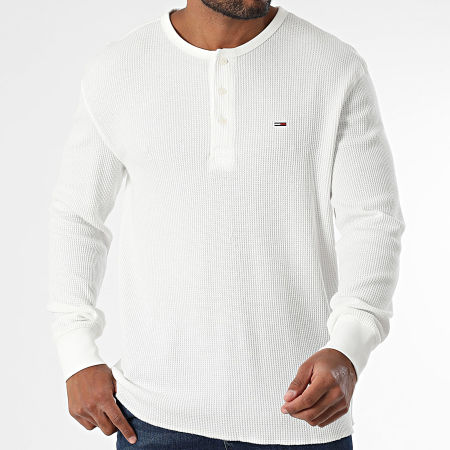 Tommy Jeans - Tee Shirt Manches Longues Waffle Henley 0379 Blanc