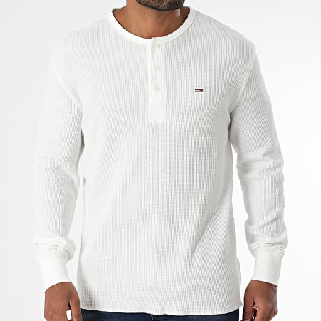 Tommy Jeans - Tee Shirt Manches Longues Waffle Henley 0379 Blanc