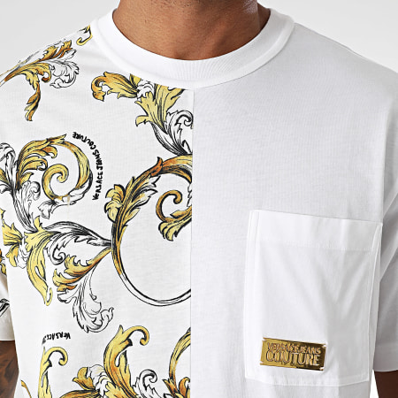 Versace Jeans Couture - Tee Shirt Poche Barocco Outline 78GAH609-JS458 Blanc Doré Renaissance