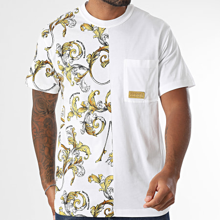 Versace Jeans Couture - Tee Shirt Poche Barocco Outline 78GAH609-JS458 Blanc Doré Renaissance