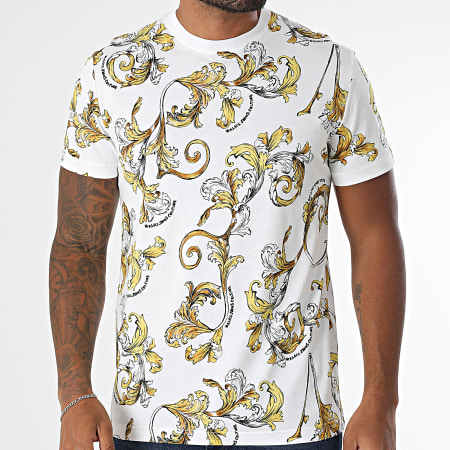 Versace Jeans Couture - Tee Shirt Slim All Over 78GAHS0-JS458 Blanc Jaune Renaissance