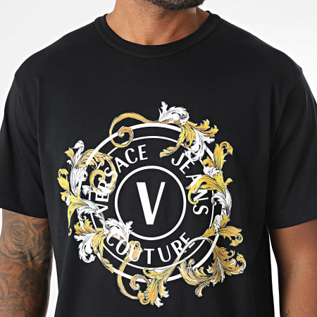 Versace Jeans Couture - Tee Shirt Vembleme Baroque 78GAHC01-CJ01C Noir Jaune Blanc
