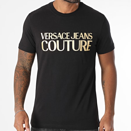 Versace Jeans Couture - Tee Shirt Logo Instit 78GAHT05-CJ00T Noir Doré