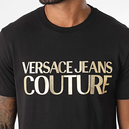 Versace Jeans Couture - Tee Shirt Logo Instit 78GAHT05-CJ00T Noir Doré