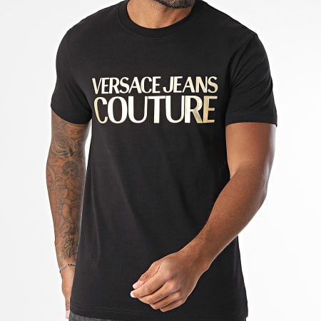 Versace Jeans Couture - Tee Shirt Logo Instit 78GAHT05-CJ00T Noir Doré