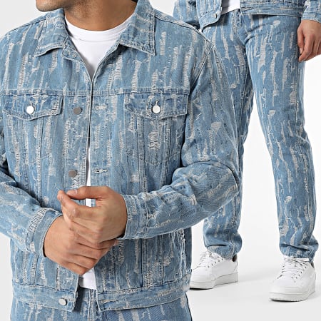 John H - Ensemble Veste Jean Et Jean Bleu Denim