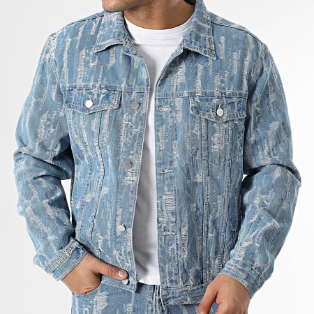 John H - Ensemble Veste Jean Et Jean Bleu Denim