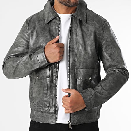 Uniplay - Chaqueta Simili Cuero Negra Jaspeada