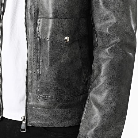 Uniplay - Chaqueta Simili Cuero Negra Jaspeada