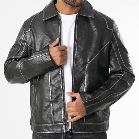 Uniplay - Veste Simili Cuir Noir Argenté
