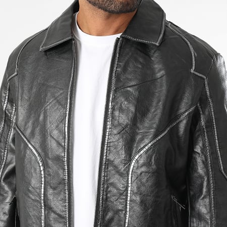 Uniplay - Veste Simili Cuir Noir Argenté