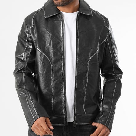 Uniplay - Veste Simili Cuir Noir Argenté
