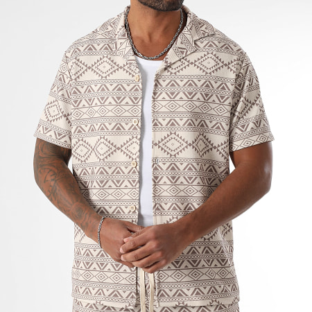 LBO - Overhemd met korte mouwen en etnische print 1804 Beige