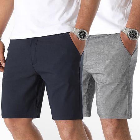 LBO - Lot De 2 Shorts Chino 1890 Gris Chiné Bleu Marine