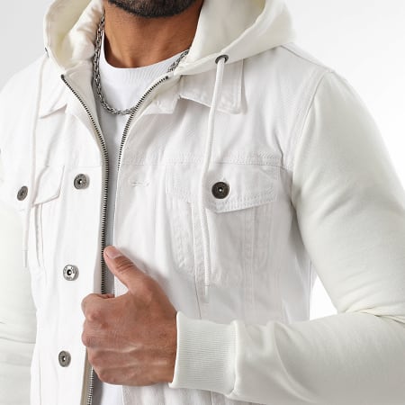 LBO - Veste Jean A Capuche 0585 Blanc Denim Blanc