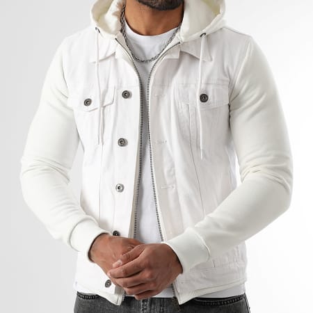 LBO - Veste Jean A Capuche 0585 Blanc Denim Blanc
