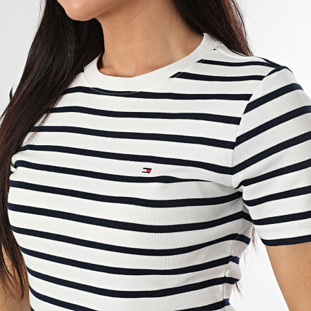Tommy Hilfiger - Tee Shirt A Rayures Femme Cody 0587 Blanc Bleu Marine