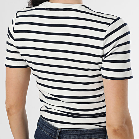 Tommy Hilfiger - Tee Shirt A Rayures Femme Cody 0587 Blanc Bleu Marine