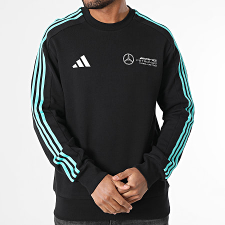 Adidas Sportswear - Sweat Crewneck A Bandes Mercedes AMG JV5427 Noir Blanc Bleu Turquoise