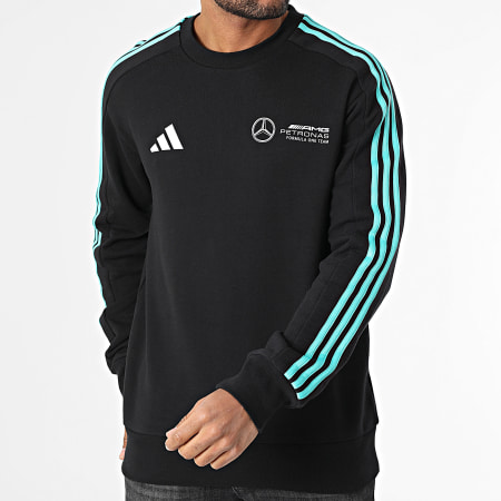 Adidas Sportswear - Sweat Crewneck A Bandes Mercedes AMG JV5427 Noir Blanc Bleu Turquoise