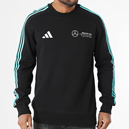 Adidas Sportswear - Sweat Crewneck A Bandes Mercedes AMG JV5427 Noir Blanc Bleu Turquoise