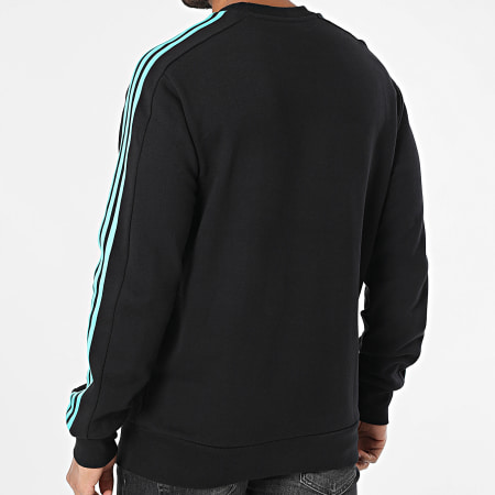 Adidas Sportswear - Sweat Crewneck A Bandes Mercedes AMG JV5427 Noir Blanc Bleu Turquoise