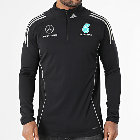 Adidas Sportswear - Sweat Col Zippé A Bandes Mercedes AMG JX8267 Noir Réfléchissant