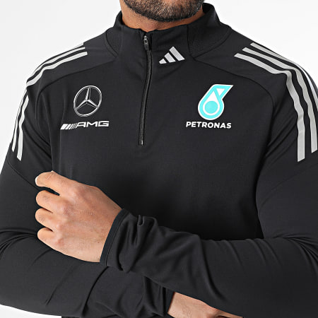 Adidas Sportswear - Sweat Col Zippé A Bandes Mercedes AMG JX8267 Noir Réfléchissant