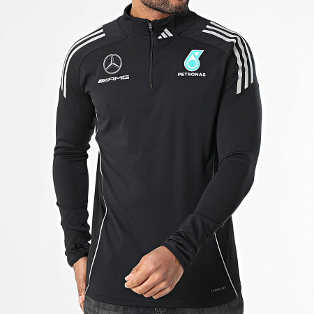 Adidas Sportswear - Sweat Col Zippé A Bandes Mercedes AMG JX8267 Noir Réfléchissant