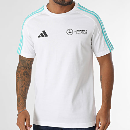 Adidas Sportswear - Tee Shirt A Bandes Mercedes AMG JV5457 Blanc Noir Bleu Turquoise
