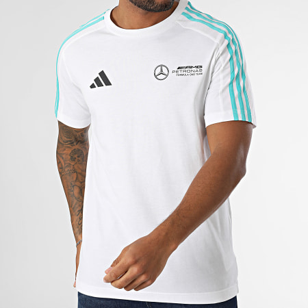 Adidas Sportswear - Tee Shirt A Bandes Mercedes AMG JV5457 Blanc Noir Bleu Turquoise