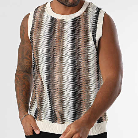 Frilivin - Débardeur Maille Beige Marron Noir