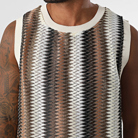 Frilivin - Débardeur Maille Beige Marron Noir