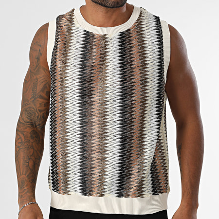 Frilivin - Débardeur Maille Beige Marron Noir
