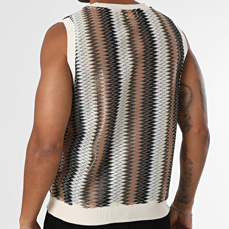 Frilivin - Débardeur Maille Beige Marron Noir