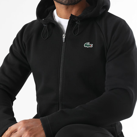Lacoste - Sweat Zippé Capuche Logo Brodé Crocodile Noir