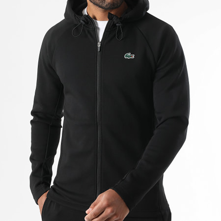 Lacoste - Sweat Zippé Capuche Logo Brodé Crocodile Noir