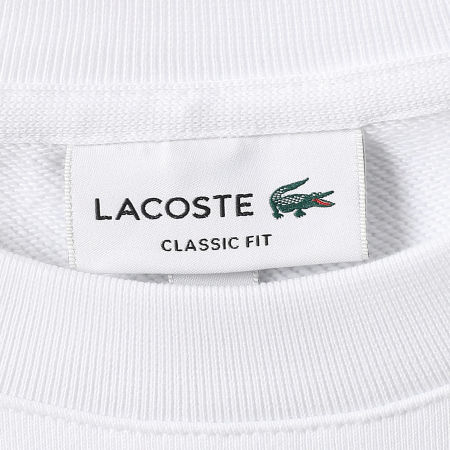 Lacoste - Sweat Crewneck A Bandes Logo Brodé Crocodile Classic Fit Blanc