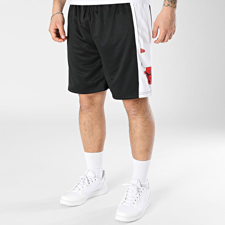 New Era - Pantalones Cortos de Jogging A Rayas NBA Graphic Mesh Chicago Bulls 60596422 Negro Blanco