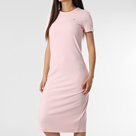 Tommy Jeans - Robe Longue Tee Shirt Femme Bodycon Midi 9721 Rose Clair