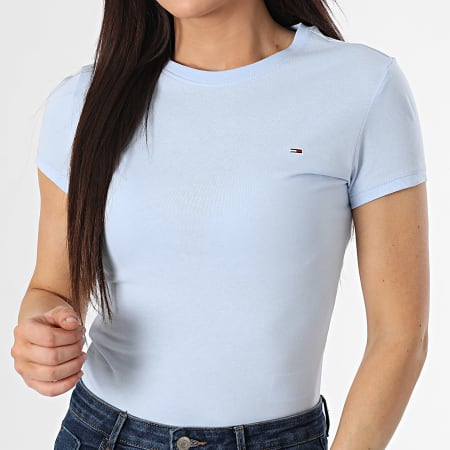 Tommy Jeans - Lot De 2 Tee Shirts Slim Femme 1366 Blanc Bleu Clair
