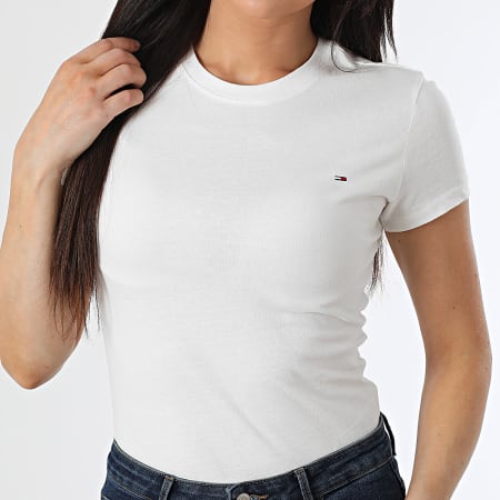 Tommy Jeans - Lot De 2 Tee Shirts Slim Femme 1366 Blanc Bleu Clair