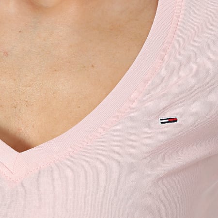 Tommy Jeans - Lot De 2 Tee Shirts Slim Col V Femme 1367 Blanc Rose Clair
