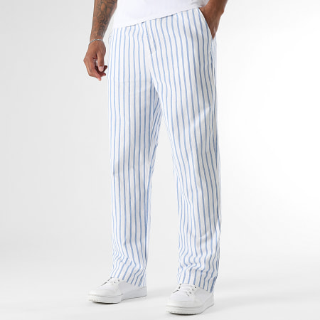 LBO - Pantalón Ancho A Rayas 3710 Azul Claro Blanco