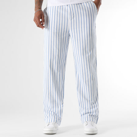 LBO - Pantalón Ancho A Rayas 3710 Azul Claro Blanco